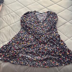 LOFT Multicolor Heart Print Long Sleeve Dress